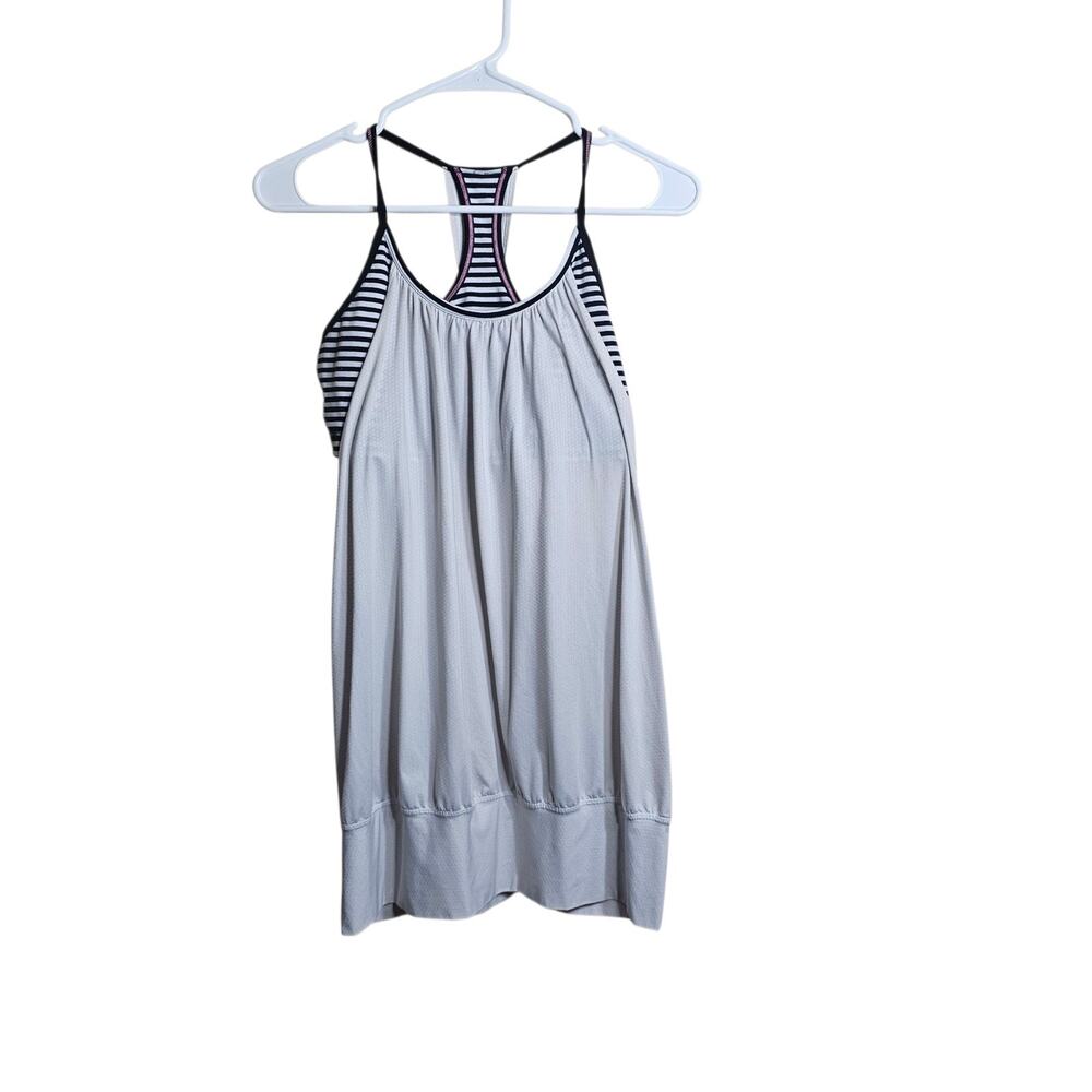 Lululemon No Limits Tank Top White with Black/White Striped Bra Size 10 No Pads